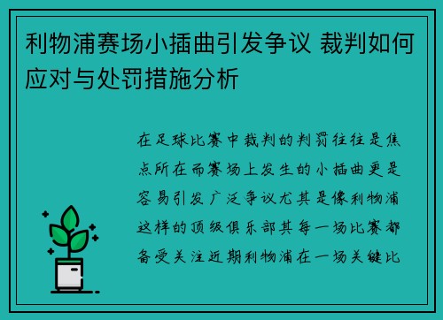 利物浦赛场小插曲引发争议 裁判如何应对与处罚措施分析
